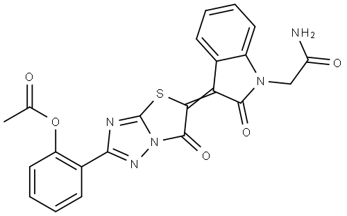 2-{(5Z)-5-[1-(2-AMINO-2-OXOETHYL)-2-OXO-1,2-DIHYDRO-3H-INDOL-3-YLIDENE]-6-OXO-5,6-DIHYDRO[1,3]THIAZOLO[3,2-B][1,2,4]TRIAZOL-2-YL}PHENYL ACETATE Struktur