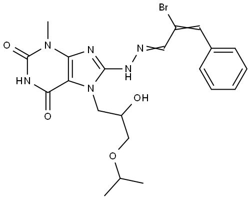 (1Z,2Z)-2-BROMO-3-PHENYL-2-PROPENAL [7-(2-HYDROXY-3-ISOPROPOXYPROPYL)-3-METHYL-2,6-DIOXO-2,3,6,7-TETRAHYDRO-1H-PURIN-8-YL]HYDRAZONE Struktur