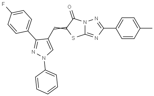 (5E)-5-{[3-(4-FLUOROPHENYL)-1-PHENYL-1H-PYRAZOL-4-YL]METHYLENE}-2-(4-METHYLPHENYL)[1,3]THIAZOLO[3,2-B][1,2,4]TRIAZOL-6(5H)-ONE Struktur