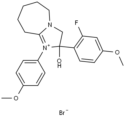 2-(2-FLUORO-4-METHOXYPHENYL)-2-HYDROXY-1-(4-METHOXYPHENYL)-2,5,6,7,8,9-HEXAHYDRO-3H-IMIDAZO[1,2-A]AZEPIN-1-IUM BROMIDE Struktur