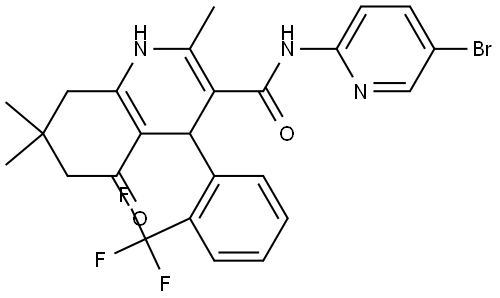 N-(5-BROMO-2-PYRIDINYL)-2,7,7-TRIMETHYL-5-OXO-4-[2-(TRIFLUOROMETHYL)PHENYL]-1,4,5,6,7,8-HEXAHYDRO-3-QUINOLINECARBOXAMIDE Struktur