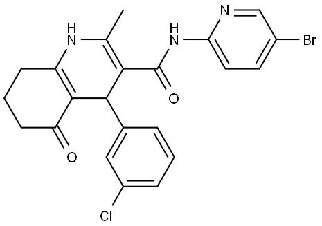 N-(5-BROMO-2-PYRIDINYL)-4-(3-CHLOROPHENYL)-2-METHYL-5-OXO-1,4,5,6,7,8-HEXAHYDRO-3-QUINOLINECARBOXAMIDE Struktur