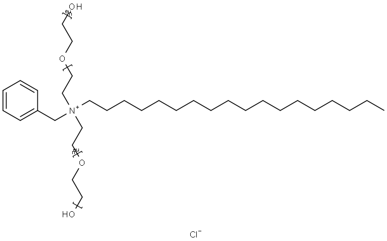 Poly(oxy-1,2-ethanediyl), .alpha.,.alpha.'-[[octadecyl (phenylmethyl)iminio]di-2,1-ethanediyl]bis[.omega.-hydroxy-, chloride Struktur