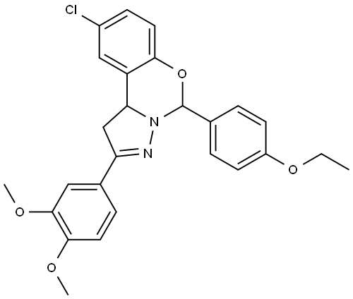 9-CL-2(3,4-DI-MEO-PH)5(4-ETHOXY-PH)-1,10B-DIHYDROPYRAZOLO(1,5-C)(1,3)BENZOXAZINE Struktur