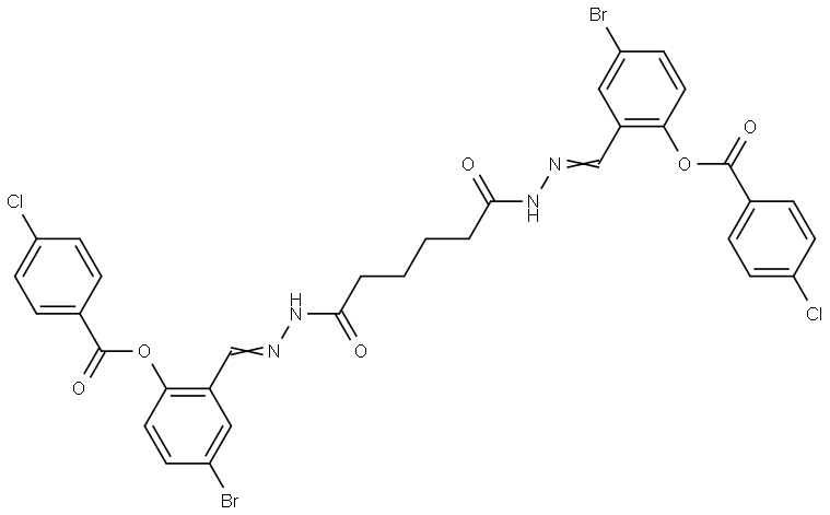 4-BROMO-2-((E)-{[6-((2E)-2-{5-BROMO-2-[(4-CHLOROBENZOYL)OXY]BENZYLIDENE}HYDRAZINO)-6-OXOHEXANOYL]HYDRAZONO}METHYL)PHENYL 4-CHLOROBENZOATE Struktur