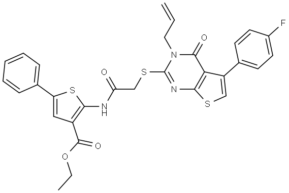 ETHYL 2-[({[3-ALLYL-5-(4-FLUOROPHENYL)-4-OXO-3,4-DIHYDROTHIENO[2,3-D]PYRIMIDIN-2-YL]SULFANYL}ACETYL)AMINO]-5-PHENYL-3-THIOPHENECARBOXYLATE Struktur