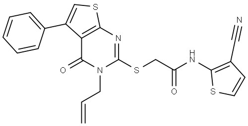 2-[(3-ALLYL-4-OXO-5-PHENYL-3,4-DIHYDROTHIENO[2,3-D]PYRIMIDIN-2-YL)SULFANYL]-N-(3-CYANO-2-THIENYL)ACETAMIDE Struktur