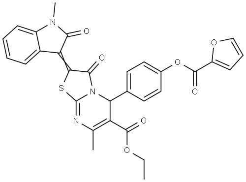 ETHYL (2Z)-5-[4-(2-FUROYLOXY)PHENYL]-7-METHYL-2-(1-METHYL-2-OXO-1,2-DIHYDRO-3H-INDOL-3-YLIDENE)-3-OXO-2,3-DIHYDRO-5H-[1,3]THIAZOLO[3,2-A]PYRIMIDINE-6-CARBOXYLATE Struktur