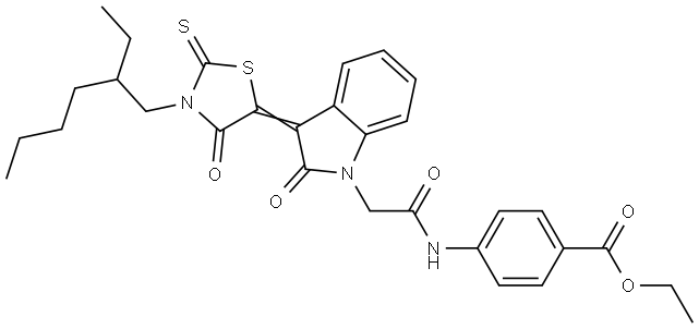 ETHYL 4-[({(3Z)-3-[3-(2-ETHYLHEXYL)-4-OXO-2-THIOXO-1,3-THIAZOLIDIN-5-YLIDENE]-2-OXO-2,3-DIHYDRO-1H-INDOL-1-YL}ACETYL)AMINO]BENZOATE Struktur