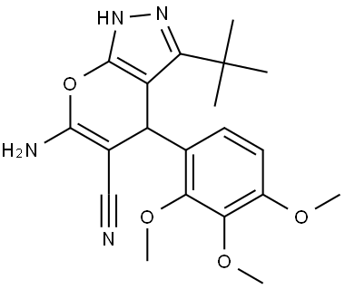 6-AMINO-3-TERT-BUTYL-4-(2,3,4-TRIMETHOXYPHENYL)-1,4-DIHYDROPYRANO[2,3-C]PYRAZOLE-5-CARBONITRILE Struktur