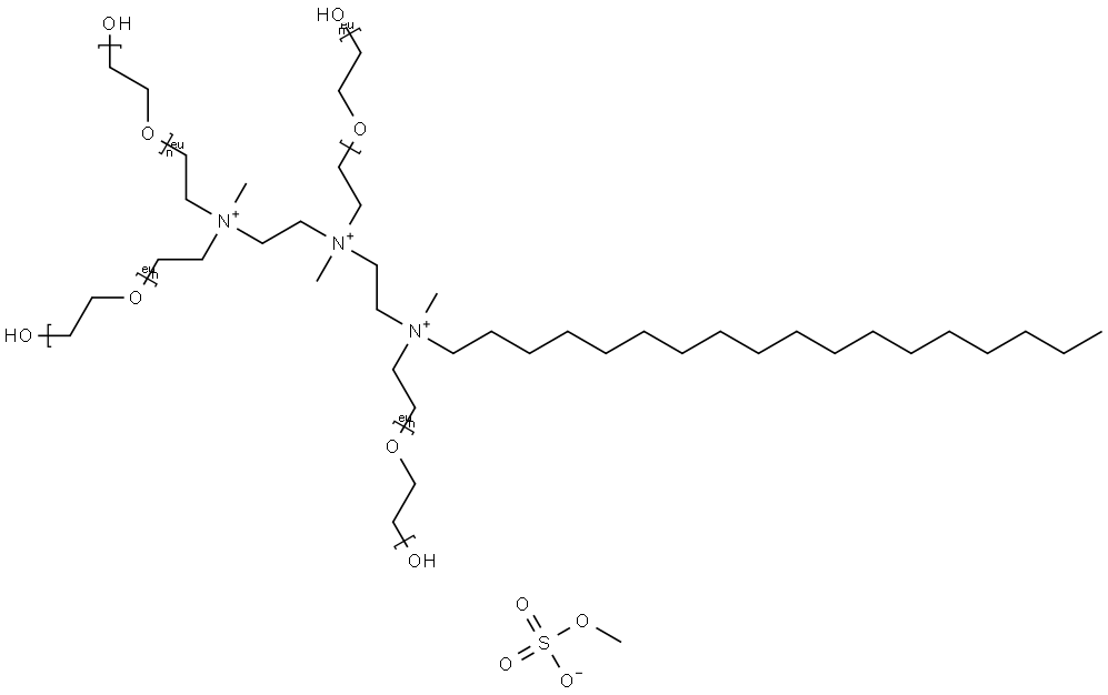 Poly(oxy-1,2-ethanediyl), .alpha.-hydro-.omega.-hydroxy-, ether with N-2-bis(2-hydroxyethyl)methylammonioethyl-N,N-bis(hydroxyethyl)-N,N-dimethyl-N-octadecyl-1,2-ethanediaminium tris(methyl sulfate) (4:1) (salt) Struktur