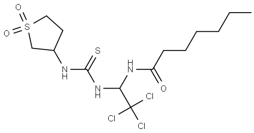 N-[2,2,2-TRICHLORO-1-({[(1,1-DIOXIDOTETRAHYDRO-3-THIENYL)AMINO]CARBOTHIOYL}AMINO)ETHYL]HEPTANAMIDE Struktur