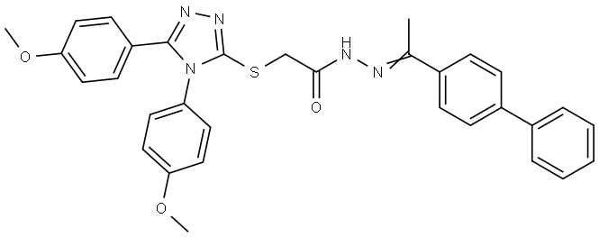 N'-[(E)-1-[1,1'-BIPHENYL]-4-YLETHYLIDENE]-2-{[4,5-BIS(4-METHOXYPHENYL)-4H-1,2,4-TRIAZOL-3-YL]SULFANYL}ACETOHYDRAZIDE Struktur