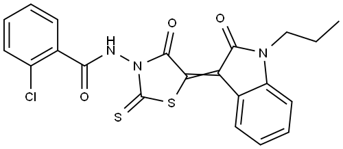 2-CHLORO-N-[(5Z)-4-OXO-5-(2-OXO-1-PROPYL-1,2-DIHYDRO-3H-INDOL-3-YLIDENE)-2-THIOXO-1,3-THIAZOLIDIN-3-YL]BENZAMIDE Struktur