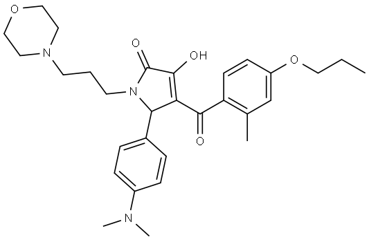 5-[4-(DIMETHYLAMINO)PHENYL]-3-HYDROXY-4-(2-METHYL-4-PROPOXYBENZOYL)-1-[3-(4-MORPHOLINYL)PROPYL]-1,5-DIHYDRO-2H-PYRROL-2-ONE Struktur