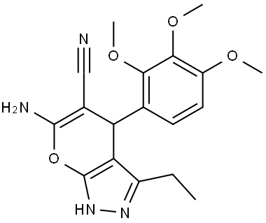 6-AMINO-3-ET-4(2,3,4-TRI-MEO-PH)-1,4-DIHYDROPYRANO(2,3-C)PYRAZOLE-5-CARBONITRILE Struktur