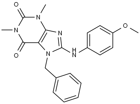 7-BENZYL-8-(4-METHOXYANILINO)-1,3-DIMETHYL-3,7-DIHYDRO-1H-PURINE-2,6-DIONE Struktur