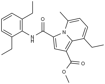 1-Indolizinecarboxylic acid, 3-[[(2,6-diethylphenyl)amino]carbonyl]-8-ethyl-5-methyl-, methyl ester Struktur