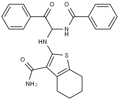 2-{[1-(BENZOYLAMINO)-2-OXO-2-PHENYLETHYL]AMINO}-4,5,6,7-TETRAHYDRO-1-BENZOTHIOPHENE-3-CARBOXAMIDE Struktur