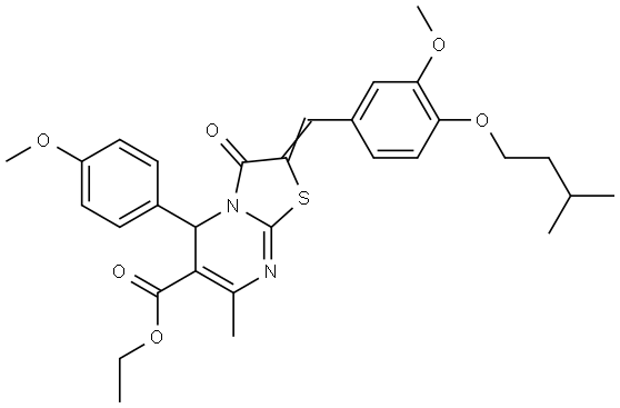 ETHYL (2E)-2-[4-(ISOPENTYLOXY)-3-METHOXYBENZYLIDENE]-5-(4-METHOXYPHENYL)-7-METHYL-3-OXO-2,3-DIHYDRO-5H-[1,3]THIAZOLO[3,2-A]PYRIMIDINE-6-CARBOXYLATE Struktur