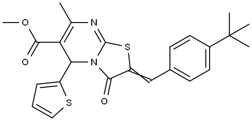 METHYL (2E)-2-(4-TERT-BUTYLBENZYLIDENE)-7-METHYL-3-OXO-5-(2-THIENYL)-2,3-DIHYDRO-5H-[1,3]THIAZOLO[3,2-A]PYRIMIDINE-6-CARBOXYLATE Struktur