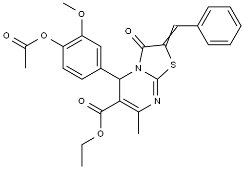 ETHYL (2E)-5-[4-(ACETYLOXY)-3-METHOXYPHENYL]-2-BENZYLIDENE-7-METHYL-3-OXO-2,3-DIHYDRO-5H-[1,3]THIAZOLO[3,2-A]PYRIMIDINE-6-CARBOXYLATE Struktur