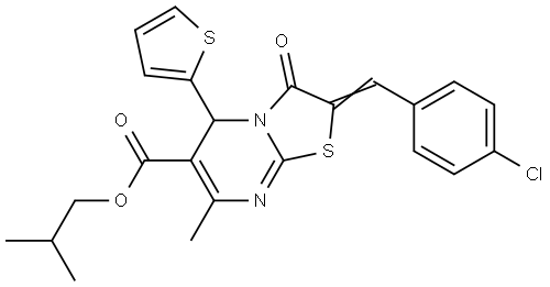 ISOBUTYL (2E)-2-(4-CHLOROBENZYLIDENE)-7-METHYL-3-OXO-5-(2-THIENYL)-2,3-DIHYDRO-5H-[1,3]THIAZOLO[3,2-A]PYRIMIDINE-6-CARBOXYLATE Struktur