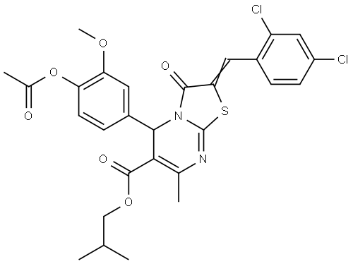 ISOBUTYL (2E)-5-[4-(ACETYLOXY)-3-METHOXYPHENYL]-2-(2,4-DICHLOROBENZYLIDENE)-7-METHYL-3-OXO-2,3-DIHYDRO-5H-[1,3]THIAZOLO[3,2-A]PYRIMIDINE-6-CARBOXYLATE Struktur