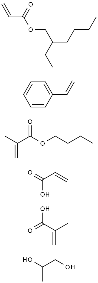 2-Propenoic acid, 2-methyl-, butyl ester, polymer with ethenylbenzene, 2-ethylhexyl 2-propenoate, 1,2-propanediol mono(2-methyl-2-propenoate) and 2-propenoic acid Struktur