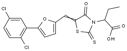 2-((5E)-5-{[5-(2,5-DICHLOROPHENYL)-2-FURYL]METHYLENE}-4-OXO-2-THIOXO-1,3-THIAZOLIDIN-3-YL)BUTANOIC ACID Struktur