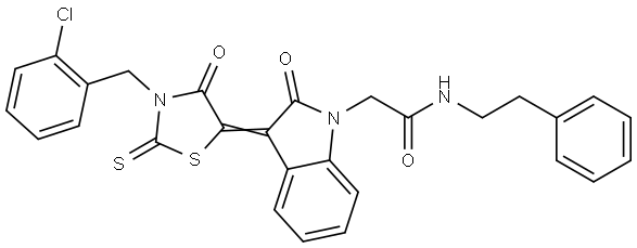 2-{(3Z)-3-[3-(2-CHLOROBENZYL)-4-OXO-2-THIOXO-1,3-THIAZOLIDIN-5-YLIDENE]-2-OXO-2,3-DIHYDRO-1H-INDOL-1-YL}-N-(2-PHENYLETHYL)ACETAMIDE Struktur