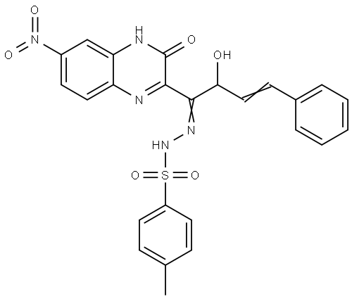 N'-[(Z,3E)-2-HYDROXY-1-(3-HYDROXY-6-NITRO-2-QUINOXALINYL)-4-PHENYL-3-BUTENYLIDENE]-4-METHYLBENZENESULFONOHYDRAZIDE Struktur