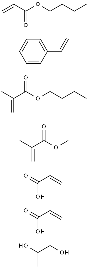 2-Propenoic acid, 2-methyl-, butyl ester, polymer with butyl 2-propenoate, ethenylbenzene, methyl 2-methyl-2-propenoate, 1,2-propanediol mono-2-propenoate and 2-propenoic acid Struktur