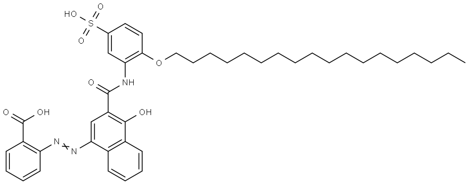 2-[(E)-(4-HYDROXY-3-{[2-(OCTADECYLOXY)-5-SULFOANILINO]CARBONYL}-1-NAPHTHYL)DIAZENYL]BENZOIC ACID Struktur