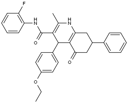 4-(4-ETHOXYPHENYL)-N-(2-FLUOROPHENYL)-2-METHYL-5-OXO-7-PHENYL-1,4,5,6,7,8-HEXAHYDRO-3-QUINOLINECARBOXAMIDE Struktur