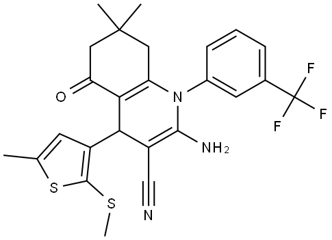 2-AMINO-7,7-DIMETHYL-4-[5-METHYL-2-(METHYLSULFANYL)-3-THIENYL]-5-OXO-1-[3-(TRIFLUOROMETHYL)PHENYL]-1,4,5,6,7,8-HEXAHYDRO-3-QUINOLINECARBONITRILE Struktur