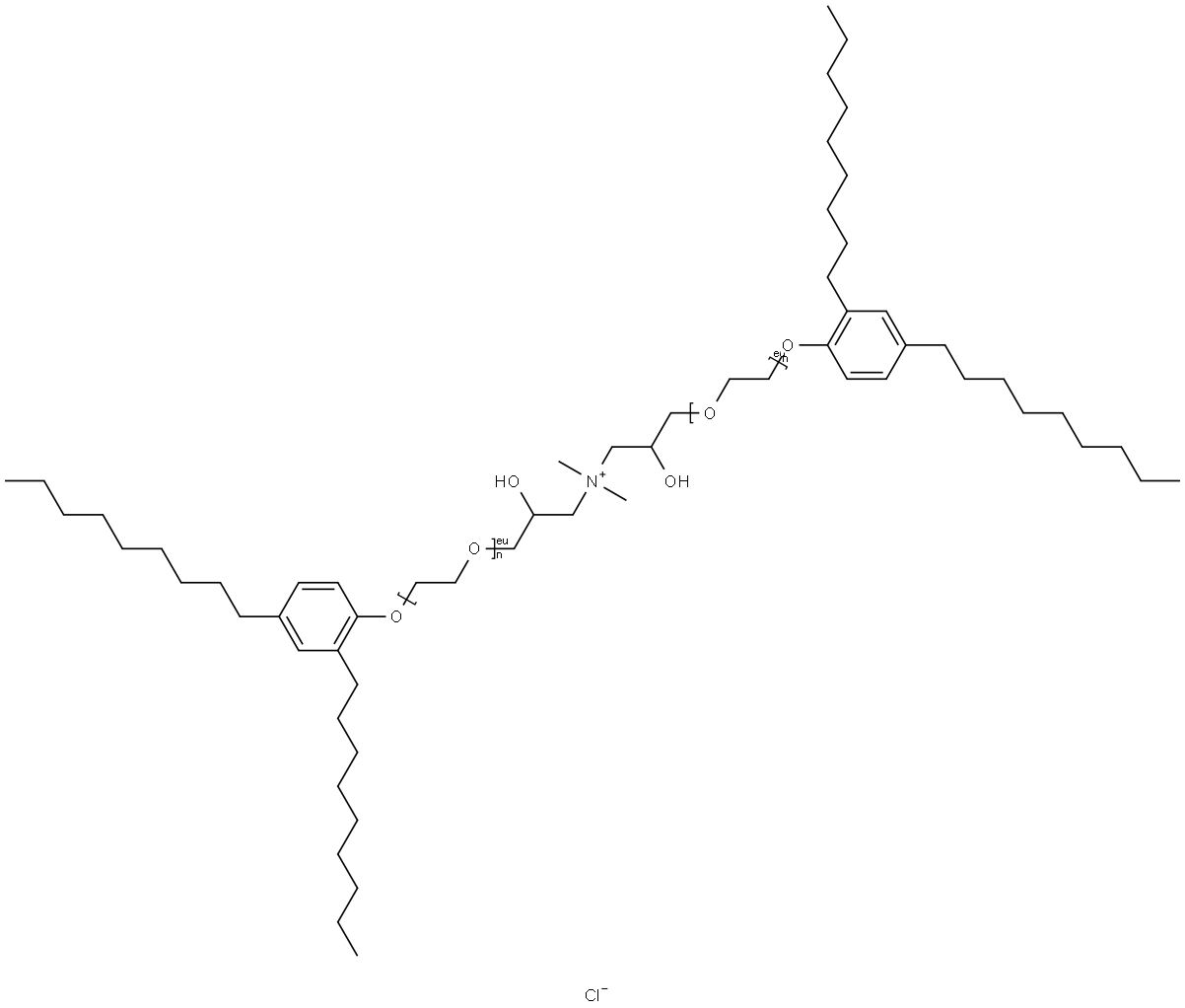 Poly(oxy-1,2-ethanediyl), α,α'-[(dimethyliminio) bis(2-hydroxy-3,1-propanediyl)]bis[ω-(2,4-dinonylphenoxy)-, chloride Struktur