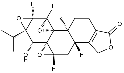 Trisoxireno[4b,5:6,7:8a,9]phenanthro[1,2-c]furan-1(3H)-one, 3b,4,4a,6,6a,7a,7b,8b,9,10-decahydro-6-hydroxy-8b-methyl-6a-(1-methylethyl)-, (3bR,4aR,5aR,6S,6aS,7aR,7bR,8aR,8bR)-rel- Struktur