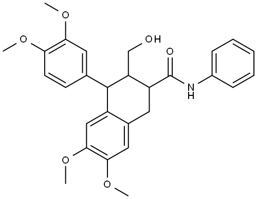 4-(3,4-dimethoxyphenyl)-3-(hydroxymethyl)-6,7-dimethoxy-N-phenyl-1,2,3,4-tetrahydro-2-naphthalenecarboxamide Struktur