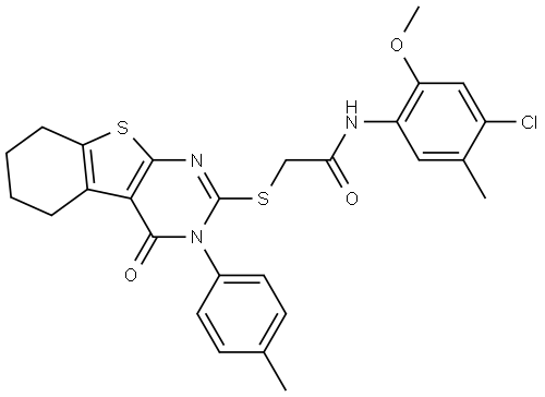 N-(4-CHLORO-2-METHOXY-5-METHYLPHENYL)-2-{[3-(4-METHYLPHENYL)-4-OXO-3,4,5,6,7,8-HEXAHYDRO[1]BENZOTHIENO[2,3-D]PYRIMIDIN-2-YL]SULFANYL}ACETAMIDE Struktur