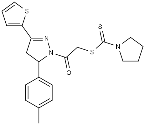 2-[5-(4-METHYLPHENYL)-3-(2-THIENYL)-4,5-DIHYDRO-1H-PYRAZOL-1-YL]-2-OXOETHYL 1-PYRROLIDINECARBODITHIOATE Struktur