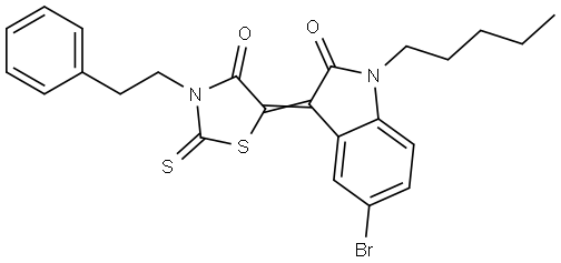 (3Z)-5-BROMO-3-[4-OXO-3-(2-PHENYLETHYL)-2-THIOXO-1,3-THIAZOLIDIN-5-YLIDENE]-1-PENTYL-1,3-DIHYDRO-2H-INDOL-2-ONE Struktur