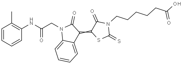 6-((5Z)-4-OXO-5-{2-OXO-1-[2-OXO-2-(2-TOLUIDINO)ETHYL]-1,2-DIHYDRO-3H-INDOL-3-YLIDENE}-2-THIOXO-1,3-THIAZOLIDIN-3-YL)HEXANOIC ACID Struktur