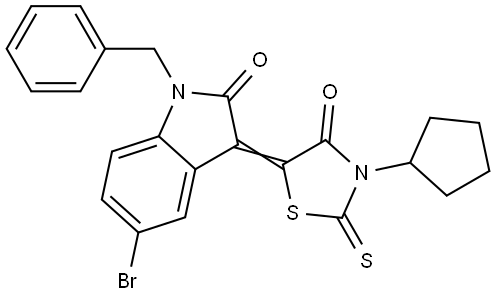 (3Z)-1-BENZYL-5-BROMO-3-(3-CYCLOPENTYL-4-OXO-2-THIOXO-1,3-THIAZOLIDIN-5-YLIDENE)-1,3-DIHYDRO-2H-INDOL-2-ONE Struktur