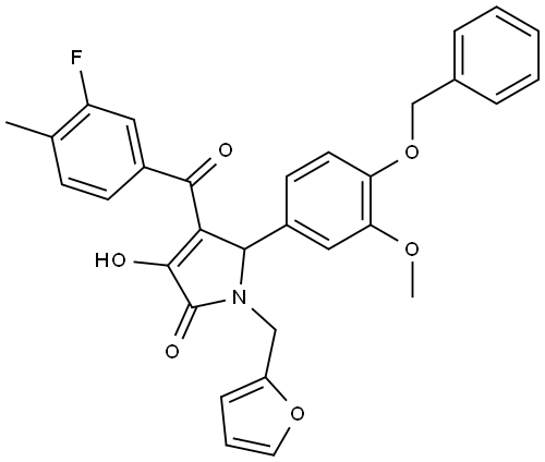 5-[4-(BENZYLOXY)-3-METHOXYPHENYL]-4-(3-FLUORO-4-METHYLBENZOYL)-1-(2-FURYLMETHYL)-3-HYDROXY-1,5-DIHYDRO-2H-PYRROL-2-ONE Struktur