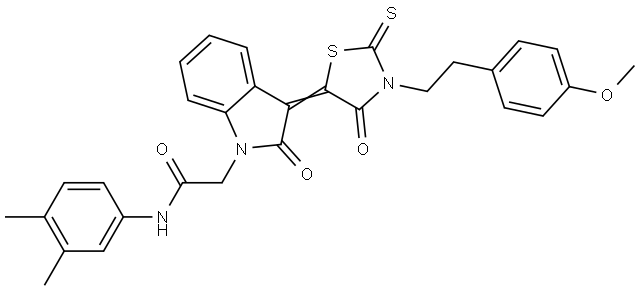 N-(3,4-DIMETHYLPHENYL)-2-((3Z)-3-{3-[2-(4-METHOXYPHENYL)ETHYL]-4-OXO-2-THIOXO-1,3-THIAZOLIDIN-5-YLIDENE}-2-OXO-2,3-DIHYDRO-1H-INDOL-1-YL)ACETAMIDE Struktur