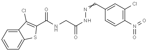 3-CHLORO-N-{2-[(2E)-2-(3-CHLORO-4-NITROBENZYLIDENE)HYDRAZINO]-2-OXOETHYL}-1-BENZOTHIOPHENE-2-CARBOXAMIDE Struktur