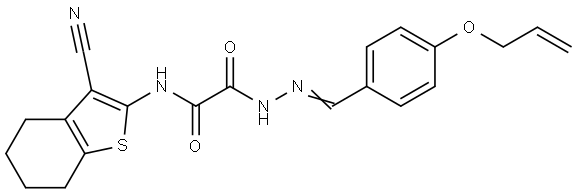 2-{(2E)-2-[4-(ALLYLOXY)BENZYLIDENE]HYDRAZINO}-N-(3-CYANO-4,5,6,7-TETRAHYDRO-1-BENZOTHIEN-2-YL)-2-OXOACETAMIDE Struktur