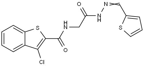 3-CL-N(2-OXO-2(2(2-THIENYLMETHYLENE)HYDRAZINO)ET)-1-BENZOTHIOPHENE-2-CARBOXAMIDE Struktur