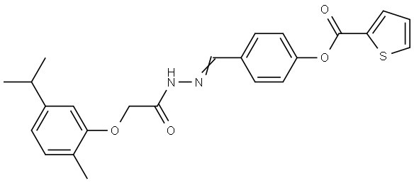 4-(2-((5-ISOPROPYL-2-METHYLPHENOXY)AC)CARBOHYDRAZONOYL)PH 2-THIOPHENECARBOXYLATE Struktur